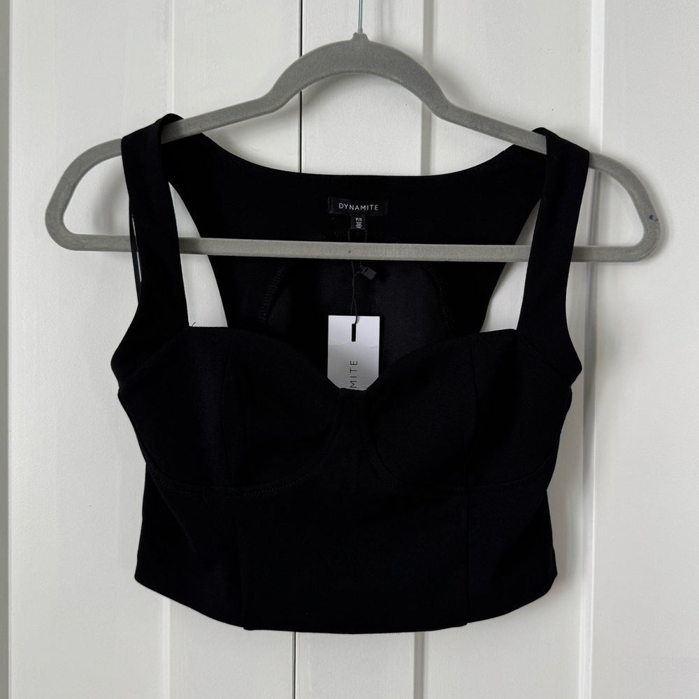 Dynamite Bustier Crop Bare Cupped Crop Top, Black, S - Picture 2 of 5